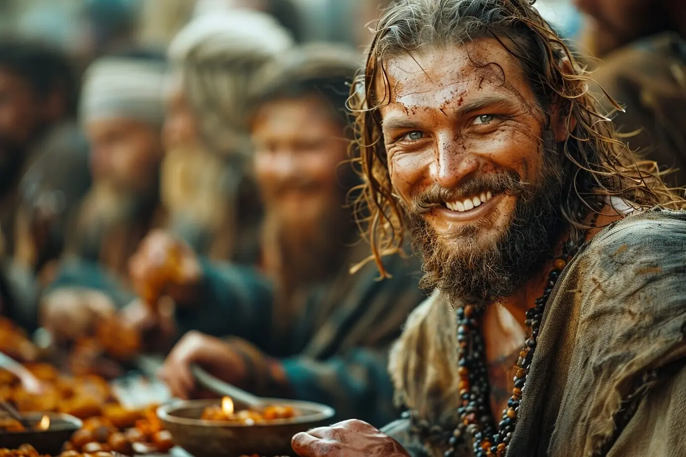 Verschiedene männliche Wikinger im Freien